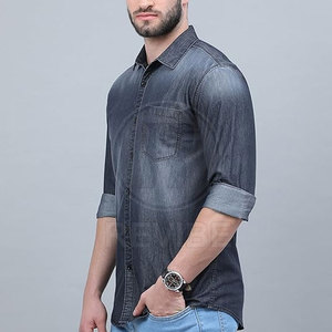 Premium Quality 100% Cotton Breathable Comfort Stylish Winter Full Sleeve Casual <b>Jeans</b> <b>Shirt</b> <b>for</b> <b>Men</b> Daily Outfit - Product Image 2