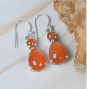 Wholesale Natural Carnelian <b>Earrings</b> 925 Sterling <b>Silver</b> Handmade Double Stone Pear Carnelian Drop <b>Dangle</b> <b>Earrings</b> - Product Image 3