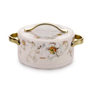 Casserole en argent à motif floral avec couvercle à poignée dorée, bol isotherme pour le stockage des aliments, pour la cuisine, la salle à manger, le service et les cadeaux - Product Image 2