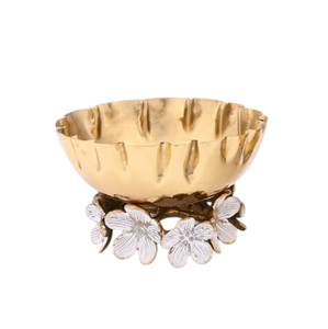 Cuenco Decorativo Martillado a Mano de Metal Dorado con Asa de Flor de Loto, Centro de Mesa Zen Asiático, Cuencos para Servir Bocadillos - Product Image 4