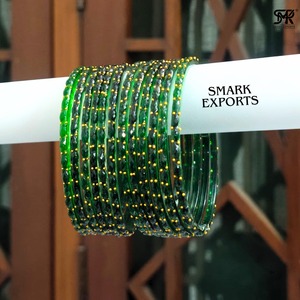 Elegante Juego de Brazaletes de Cristal Verde con Diseño de Cuentas Doradas, Joyería Nupcial Tradicional India, Juego de Pulseras Hechas a Mano - Product Image 4