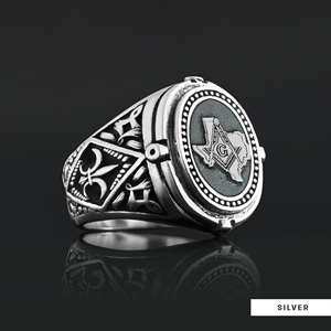 แหวนเมสัน BOJ รุ่น 024 แบบกำหนดเองได้ สำหรับทั้งชายและหญิง แหวนตราประทับฟรีเมสันส่วนบุคคล แหวนตราประทับมาสเตอร์เมสันเท็กซัส สไตล์ฮิปฮอป สีเงิน ราคาประหยัด - Product Image 6