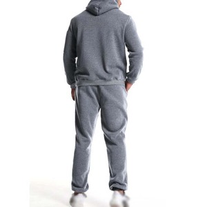 Survêtement gris à capuche pour homme, coupe droite, couleur unie, décontracté, avec poches latérales, idéal pour l'automne, 100 % coton, poids moyen - Product Image 1