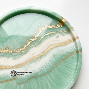 Round Green Marble Resin Serving Tray with Gold Vein Design Decorative Epoxy Tea Coffee <b>Snack</b> Serving Tray for Home Decor - Product Image 2