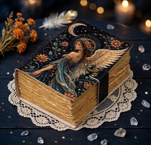 Grimoire des Anges Célestes de 400 pages, Journal en Cuir Multicolore, Livre d'Art Vintage, Motif Lune et Fleurs Aquarelle, Reliure Cousue - Product Image 3
