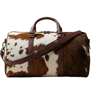 Sac de voyage en cuir de vachette marron et blanc de qualité supérieure avec fermeture éclair, fabriqué à la main, pour hommes et femmes - Product Image 1