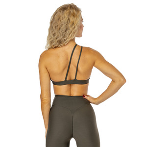 Sujetador deportivo acolchado transpirable para mujer con diseño de logo personalizado, soporte medio, espalda cruzada, 100% nailon, tipo top de yoga - Product Image 2