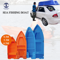 Bateau personnalisé en usine 4,3M 5,3M à coque en V profond bleu, bateau de pêche en plastique à vendre