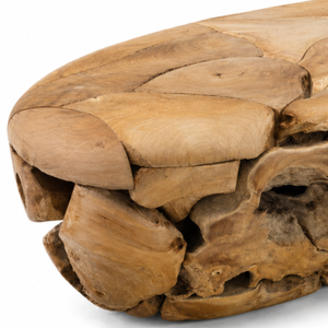 Mesa de Centro ARTERRA de Lujo, Diseño Único Ovalado con Mosaico de Raíz de Teca, Base Hueca, Mueble de Madera Premium para Proyectos de Villas - Product Image 2