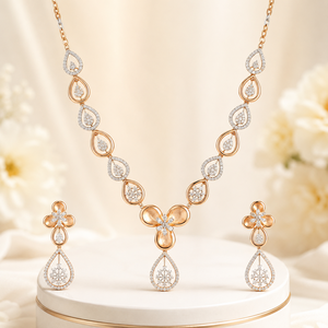 Juego de Collar Floral de Oro Rosa de 14K de Lujo para Mujer, con Diamantes CZ, Joyería Nupcial para Boda, Proveedor Mayorista - Product Image 2