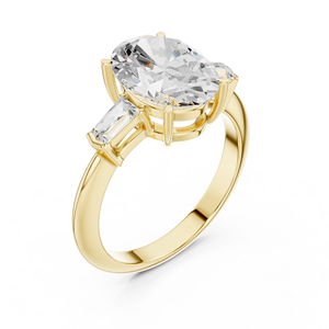 Anillo de Compromiso de Lujo en Oro de 14K con Diamante Cultivado en Laboratorio Certificado por IGI de 3CT E VS1 Corte Ovalado y Corte Baguette Lateral para Aniversario o Boda - Product Image 2