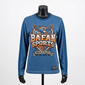 Camiseta de Manga Larga de Algodón Jersey Premium de 190 GSM, Azul, con Estampado Gráfico, Logotipo Personalizado, Estilo Urbano - Product Image 5