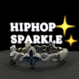 Bracelet gourmette cubaine Premium HIPHOP SPARKLE Fleur Bleue en Argent 925 et Moissanite, Bijou de luxe style Punk, Pièce d'exception, Cadeau - Product Image 6