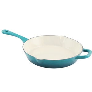 Enamel Cast Iron Frying <b>Pan</b> Round Oven Safe Induction Compatible Plastic Handle Modern Design - Product Image 1