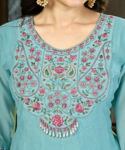 Salwar Kameez Tradicional para Mujer, Color Azul Claro, Algodón, Corte Holgado, Largo hasta el Tobillo, Estilo Casual Étnico de India y Pakistán, 87104 DIVA-175 - Product Image 2