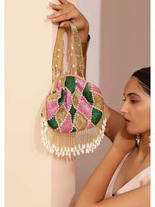 Bolso de Potli bordado hecho a mano para mujeres y niñas, diseño de artesanía de lujo, patrón cuadrado, Moda para fiestas de boda, precio al por mayor - Product Image 4