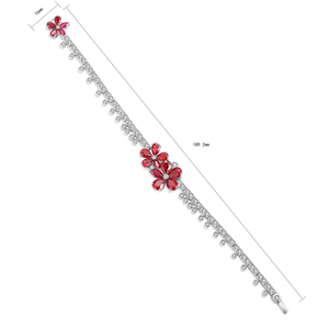 Romantic <b>Bracelet</b> With Pear Cut 925 Silver <b>Red</b> Gemstone Flower Design And Diamond Accents For Women Wedding Jewelry - Product Image 2