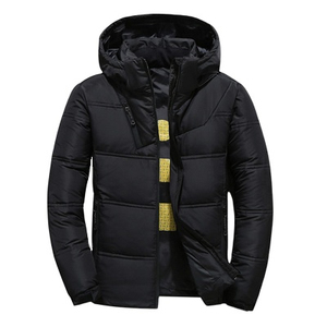 Chaqueta de invierno con capucha acolchada negra para mujer, abrigo cálido con cremallera y resistente al viento - Product Image 1
