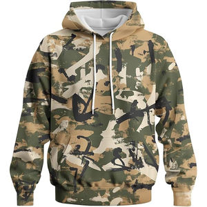 Sudadera con Capucha Camuflada para Hombre, Mezcla de Algodón y Poliéster, Efecto Marmoleado, Capucha con Cordón, Forro Polar, Bolsillos, Estilo Vintage - Product Image 3