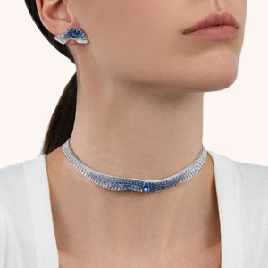 Collar de Lujo para Mujer con Zafiro, Plata 925, Corte Brillante Redondo, Engaste de Canal, Joyería para Fiesta - Product Image 1