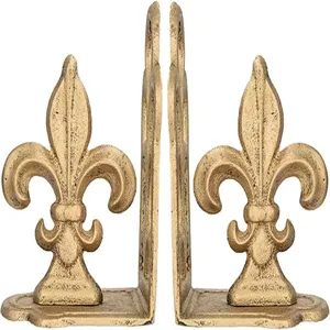 Fleur De Lis Bookends Set Of 2 Antique Brass Traditional Design For Living Room Decor - Product Image 3