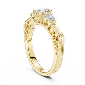 Anillo de Compromiso con Tres Diamantes Cultivados en Laboratorio, Joyería de Diamantes Nupcial de Inspiración Vintage, Regalo de Aniversario para Mujer - Product Image 1