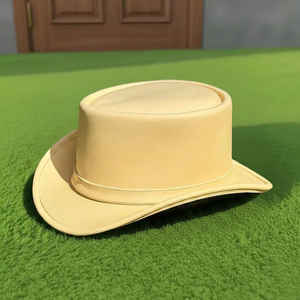 Premium quality custom made Handmade Beige Leather <b>Top</b> Hat Unique Steampunk & Victorian Style - Product Image 1
