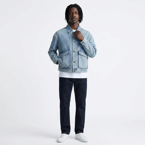 Men's Light Blue Denim <b>Jacket</b> With Turn-down Collar And Button Closure Casual Style Washed Cotton Material Regular Fit - Product Image 3