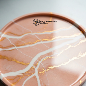 Plateau en résine orange coucher de soleil avec accent doré |   Plateau de service haut de gamme en résine orange coucher de soleil avec accent doré |   Service Premium - Product Image 5