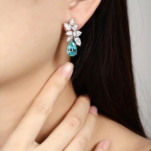 Luxury Women's 925 <b>Silver</b> <b>Drop</b> <b>Earrings</b> With Pear Cut Zircon Blue Water <b>Drop</b> Design Rhodium Plated Claw Setting Wedding Jewelry - Product Image 3