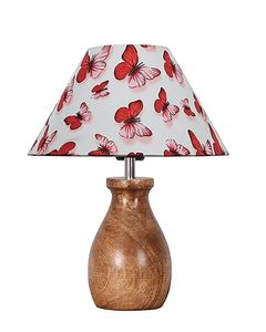 Aqdus Saleem <b>Butterfly</b> Print Modern Fabric <b>Lampshade</b> Table Lamp Wooden Base Decorative Bedside Light Home Decoration (Model - Product Image 3