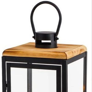 Lámpara de Metal y Madera Negra Mate, Decorativa para el Hogar, Lámpara de Metal para Exteriores de Estilo Moderno, Lámpara para Velas Hecha a Mano - Product Image 1