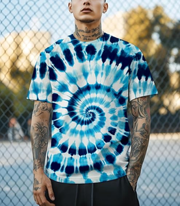 Camiseta de Manga Corta para Hombre, Verano, 180 GSM, Estampado Tie Dye Arcoíris, 100% Algodón, 180 GSM, Fabricación OEM, Venta al Por Mayor - Product Image 1