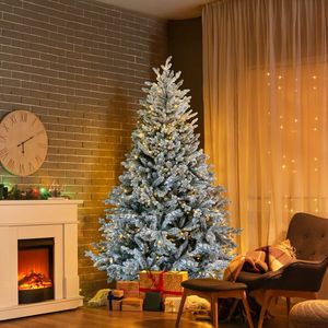 7 FT Pre-Lit Snow Flocked Christmas Tree Artificial Hinged Pine Tree with 1100 <b>Branch</b> Tips and 400 <b>Lights</b> for Holiday Parties - Product Image 6