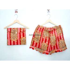 Pijamas Modernos de Algodón con Encaje para Mujer, Manga Corta, Cuello en V, Estampado Floral, Transpirables, Lavables, Corte en A, Sexys, para Club Nocturno, con Cordón - Product Image 4