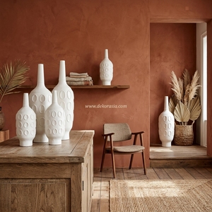 Vase de sol Motivo Largo L blanc mat en terre cuite gaufrée, pot en terre cuite artisanal, urne décorative en céramique, vente en gros - Product Image 3