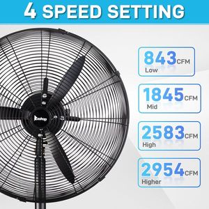 20-Inch Pedestal Floor Fan 5000CFM 100% BLDC Copper Motor Oscillating Adjustable Rod 4 Speeds Aluminum Blades Industrial Fans - Product Image 5