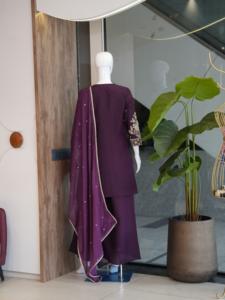 Purple Embroidered Salwar Kameez Set <b>Reversible</b> Stretch Wrinkle Free Wedding Diwali Party <b>Dress</b> with Dupatta - Product Image 4