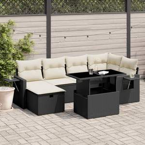 Conjunto de sofá de jardín de ratán blanco crema y negro con mesa para uso en exteriores, 6 plazas, diseño contemporáneo - Product Image 1
