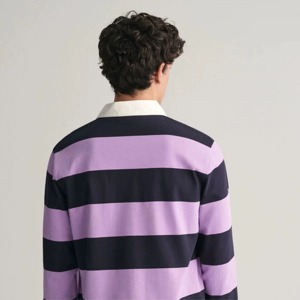 Polo de Punto a Rayas de Manga Larga para Hombre, Corte Regular, Diseño Casual, Patrón de Bloques de Color Púrpura y Azul Marino - Product Image 2