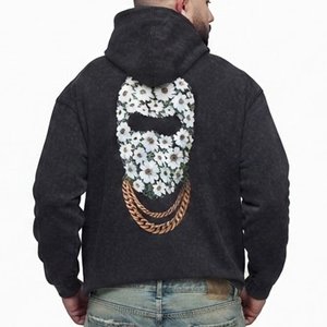 Sweat-shirt à capuche noir pour homme le plus vendu avec logo personnalisé, imprimé floral masque, style streetwear, en coton tricoté, coupe classique, pour l'automne - Product Image 1