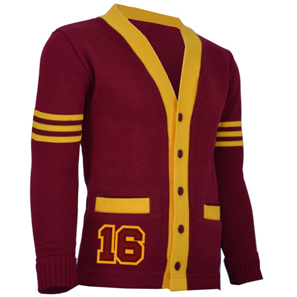 Tuỳ Chỉnh Vintage College Letterman Cardigan Dệt Kim Áo Len Open-Front Thêu Vá