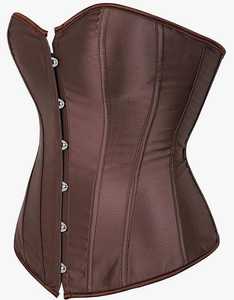 Corset bustier marron en satin pour femme, avec crochets et œillets, gaine amincissante à baleines en acier, à fermeture frontale, pour usage quotidien - Product Image 2