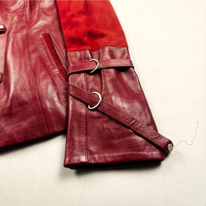 Vintage Red Leather <b>Jacket</b> Buckle Front Biker Motorcycle Genuine Leather Coat 2026 - Product Image 4