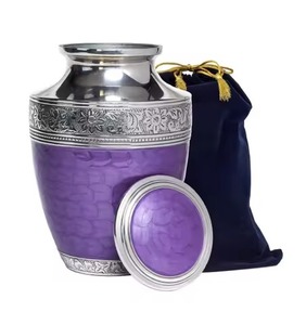 Urne funéraire en métal écologique pour cendres humaines, motif colibri rouge royal et fleur d'iris, avec sac en velours noir - Product Image 6