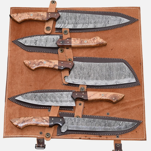 Juego de Cuchillos de Cocina Sm Knives de 5 Piezas, Hechos a Mano, de Acero de Damasco, 0.5 mm de Grosor, Hoja Recta, Punta Caída, Grado Industrial, Madera Azul OEM - Product Image 3