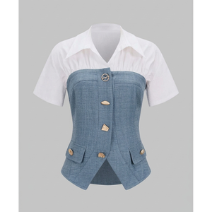 Conjunto de mono entallado con bloques de color y cuello camisero para mujer - Product Image 2