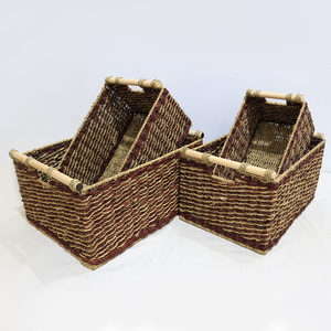 Panier de rangement rectangulaire en jonc de mer naturel, éco-responsable et durable, fait main, avec poignées en bois, organiseurs pour la maison - Product Image 5