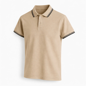 Camiseta de Golf Personalizada en Color Beige con Ribete en Contraste, Tejida en 100% Algodón, de Secado Rápido y Transpirable, Proveedor OEM ODM para Hombre - Product Image 1
