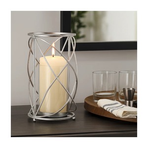 Elegant <b>Silver</b> Metal Cage Glass Cylinder Hurricane Tabletop Decor Minimalist Swirl <b>Silver</b> <b>Wire</b> Tabletop Lantern - Product Image 4